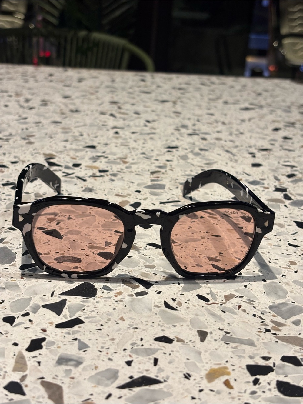 Prada Black & White Pattern Sunglasses with Pink Lenses